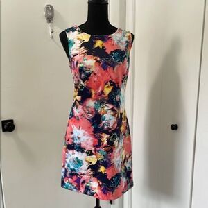 Worthington Womens Vibrant Colorful Flower Sheath Zip Back Sleeveless Dress Sz S